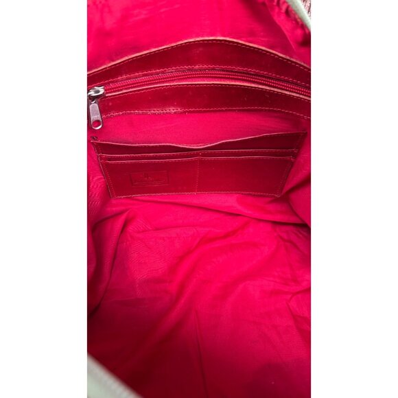 Leaders in Leather Red Brown Handbag Leather Shoulder Bag In Red & Olive Green - Picture 13 of 16